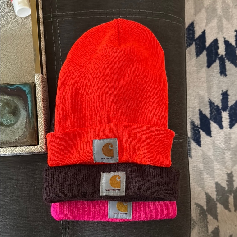Carhartt Pink, Raspberry and Orange Knit Hats (lot)